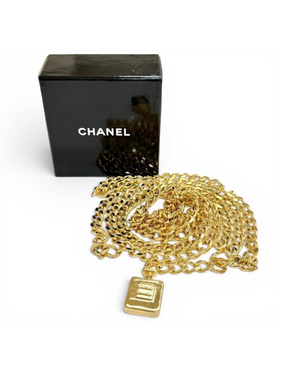 Chanel Logo Perfume Bottle Charm Double Chain Belt 81 Gold Gorgeous main image 4